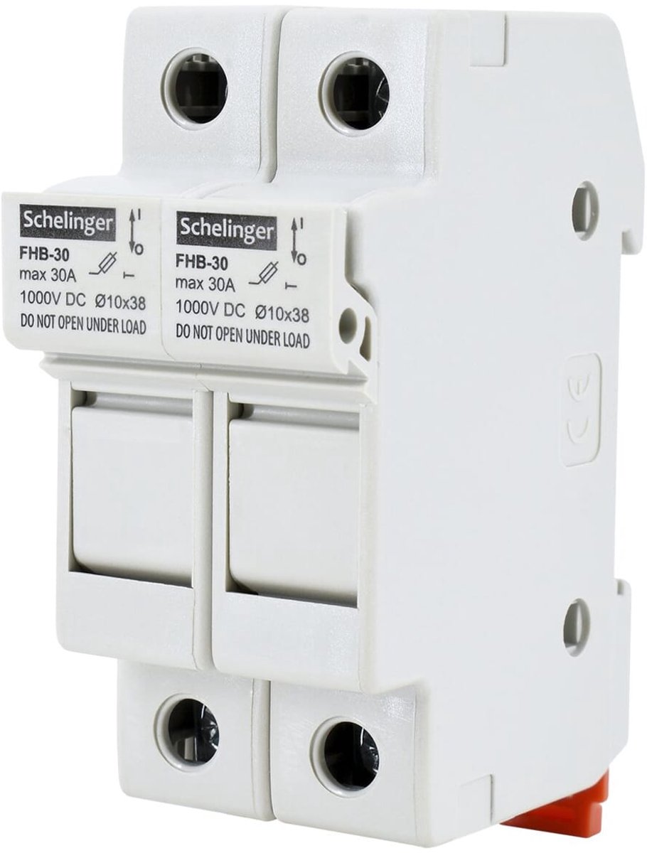 Schelinger Zekeringhouder 2-polig ø10×38mm - 1000V DC - Max. 32A - DIN-rail 35mm - IP20