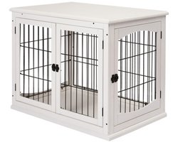 Hondenhuis, dierenvervoerdoos, modern ontwerp, gemakkelijk te reinigen, geschikt voor middelgrote en kleine honden en katten, geschikt voor buitengebruik, 81 x 58,5 x 66 cm, wit, MDF