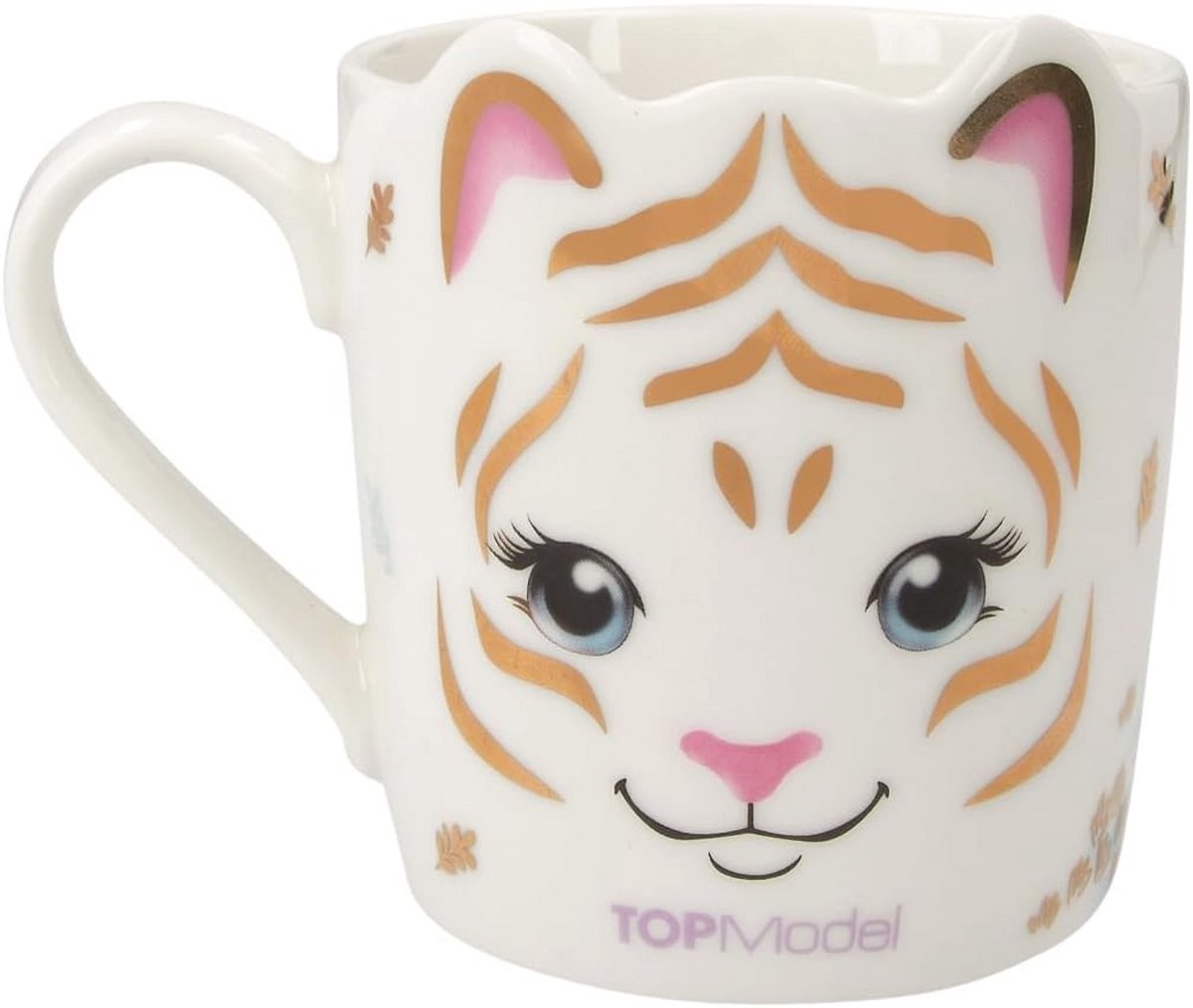 Mok met kattenoren en gouden tijgerprint - trendy porseleinen drinkbeker 300ml