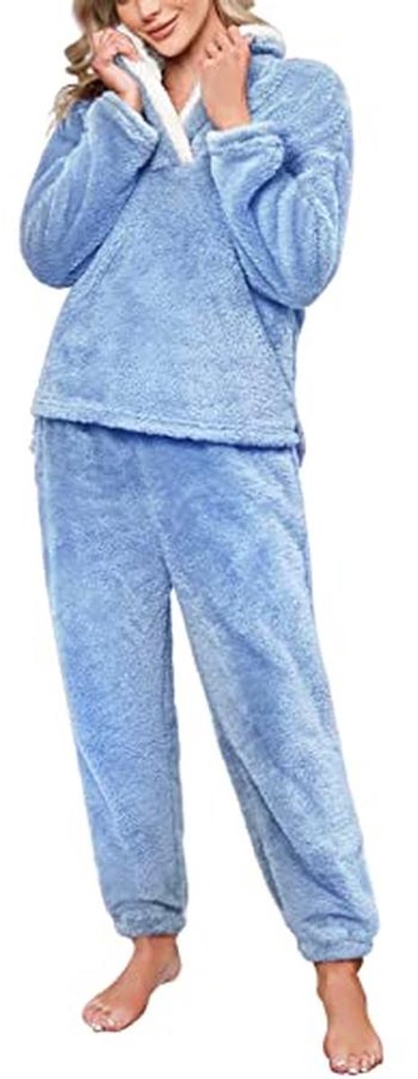 Dames fleece pyjama set, warm en comfortabel met lange mouwen