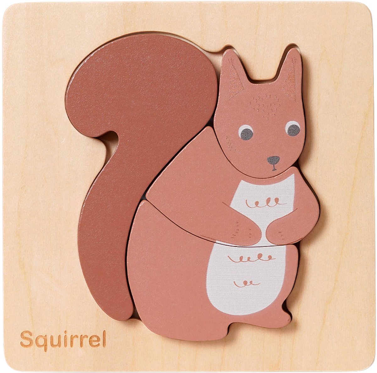 Speelgoedtopdeals - Houten Puzzel Eekhoorn - 14 cm - 4 stukjes