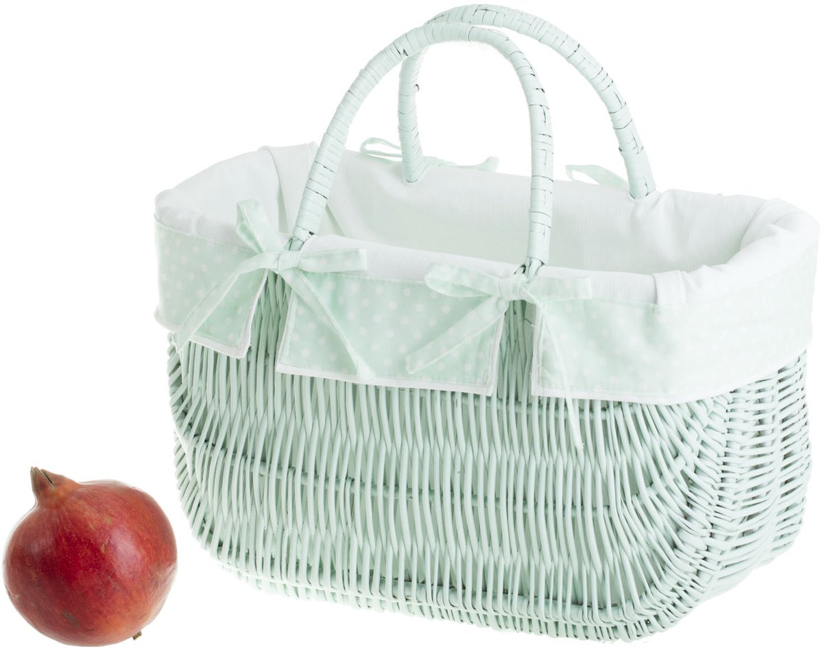 The Wicker Stories - Rieten Tas 30 cm – Mintgroene Afwerking – Handgevlochten in Europa – Traditioneel Vlechtwerk UNESCO