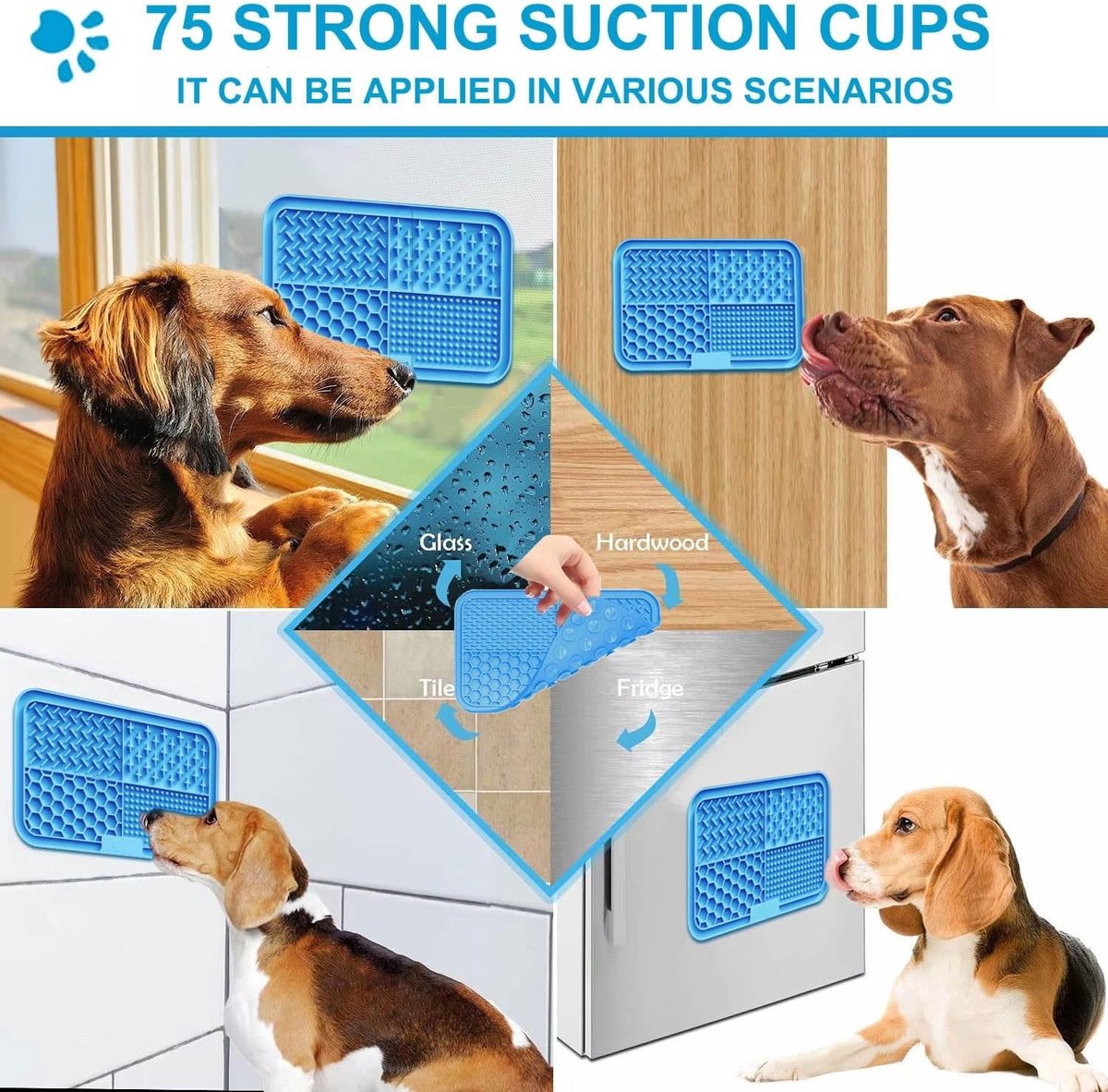 BOTC Likmat Hond met Silicone spatulas - 4-Delig Likmat Voermat Hond - voermat - Slowfeeder Hond - Blauw en Groen thumbnail 2