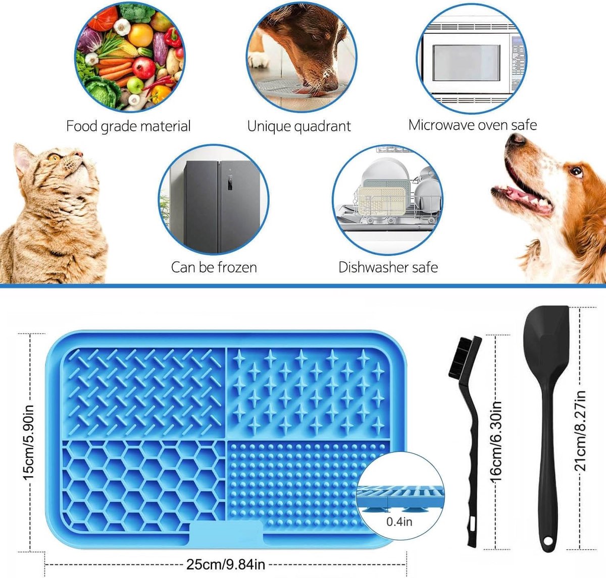 BOTC Likmat Hond met Silicone spatulas - 4-Delig Likmat Voermat Hond - voermat - Slowfeeder Hond - Blauw en Groen thumbnail 4