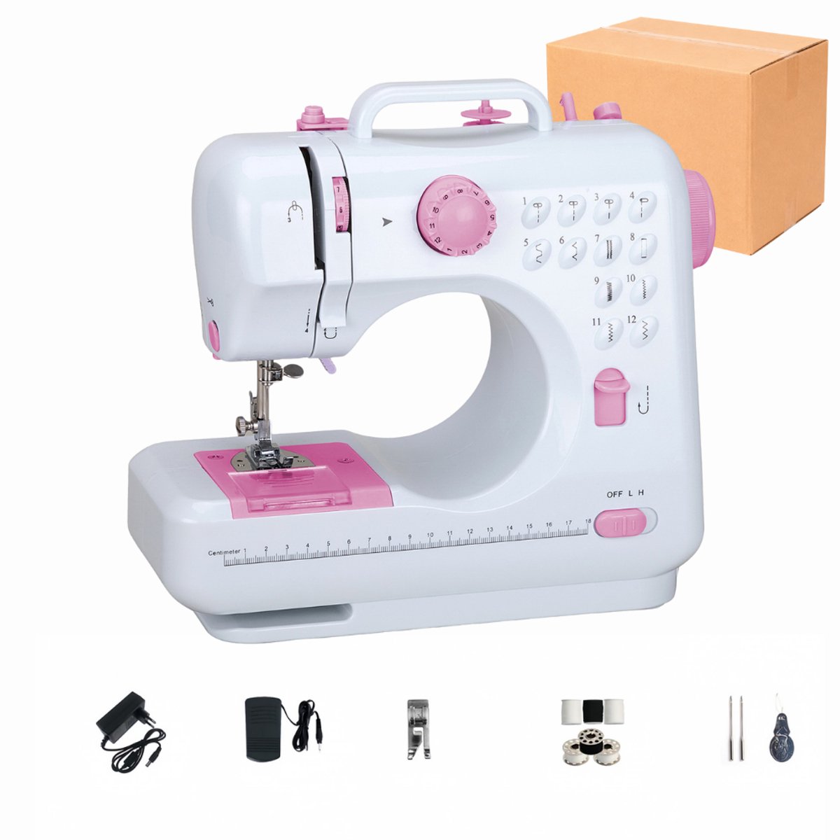 Creatorally Mini Naaimachine - 12 steektypen - Dubbeldraads huishoudelijke naaimachine - Naaiset - Sewing Machine Beginners Set - Roze - Electronische Naaimachine voor Beginners en Kinderen Set - Cadeau voor Meisjes - 27X12X26cm