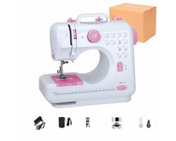 Creatorally Mini Naaimachine - 12 steektypen - Dubbeldraads huishoudelijke naaimachine - Naaiset - Sewing Machine Beginners Set - Roze - Electronische Naaimachine voor Beginners en Kinderen Set - Cadeau voor Meisjes - 27X12X26cm