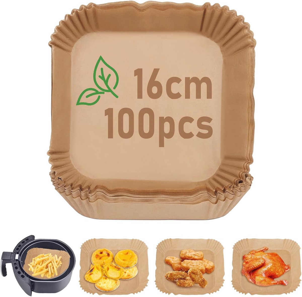 Bakpapier voor Heteluchtfriteuse - 100 Stuks, 16 cm - Ideaal voor Airfryer