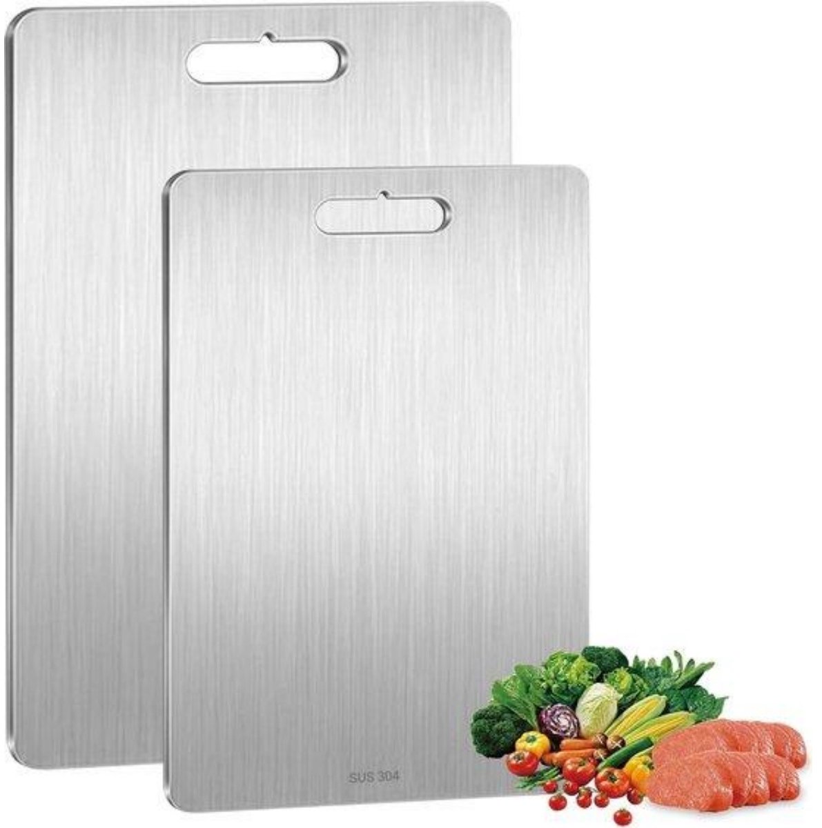 GELLDG 2-delige snijplankenset - Roestvrij staal - Antibacterieel - Omkeerbaar - 34x23cm + 25x15cm - Metalen snijplanken - Geschikt voor het snijden van vlees, groenten en fruit