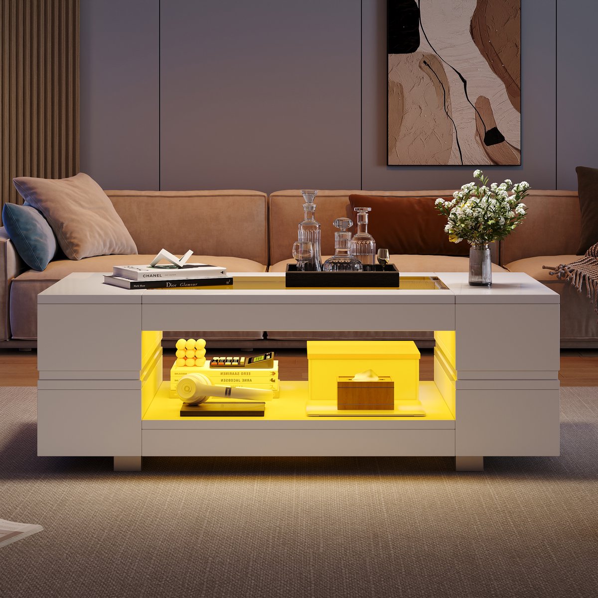 Merax Koffietafel met LED-verlichting - te bedienen via Bluetooth-app - salontafel - woonkamer tafel - wit