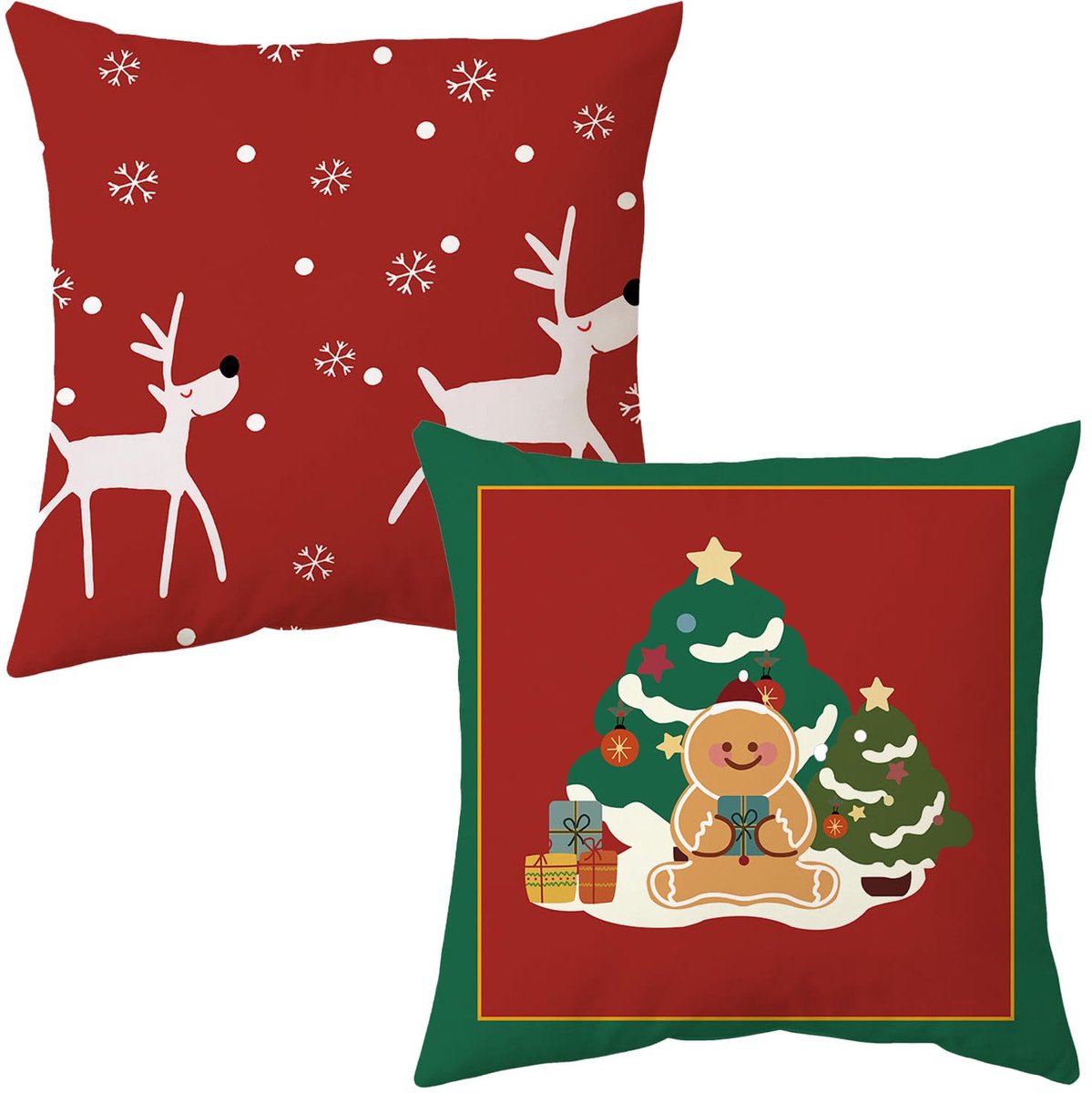 Unyqoos Set van 2 decoratieve kerstkussenslopen met feestelijke patronen 45x45 cm rood