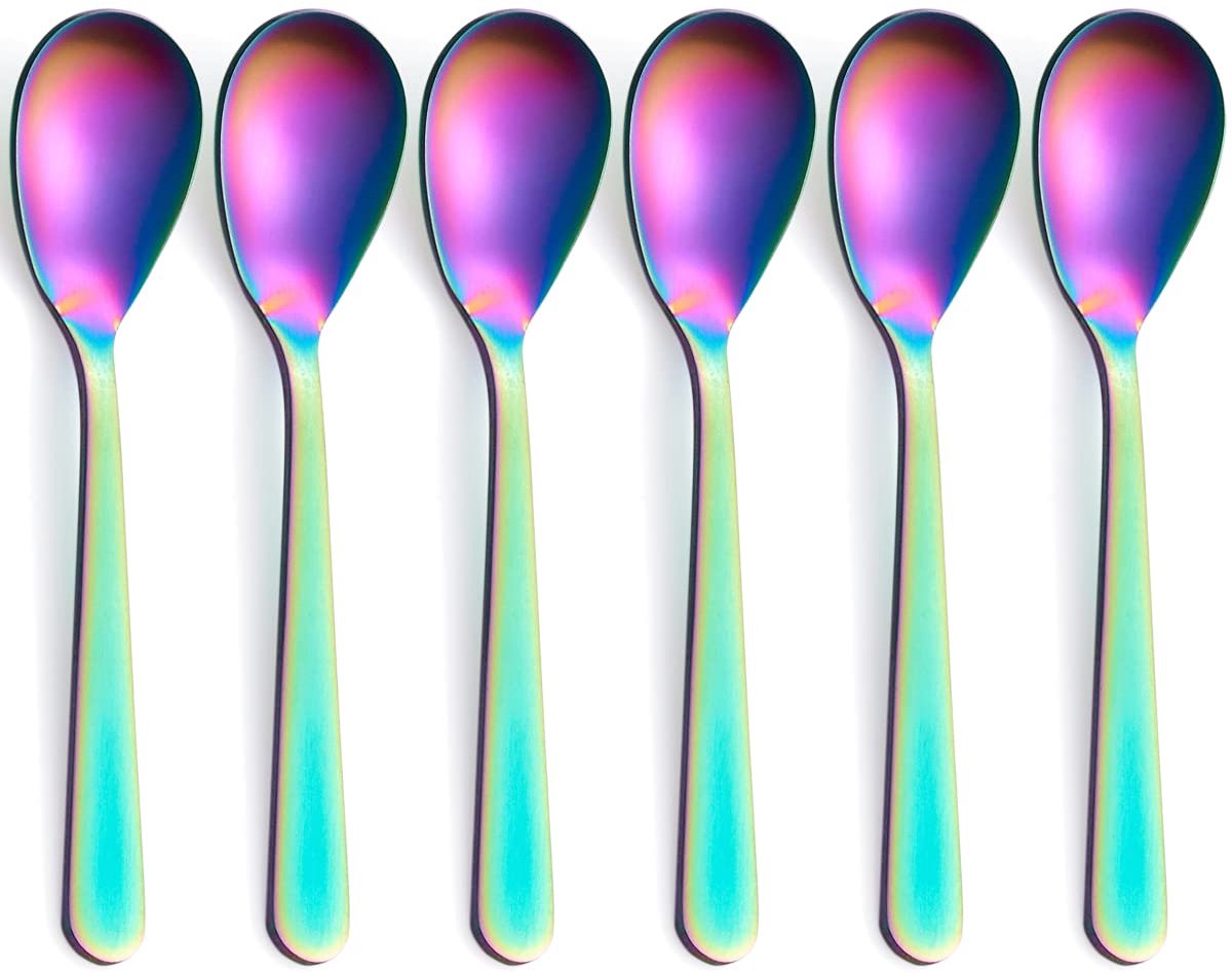 6 stuks - Lepels - lange koffielepelset – 304RVS – Dessertlepelset – 11,1 cm – IJslepel – Theelepel – Suikerlepel – Levendige kleuren