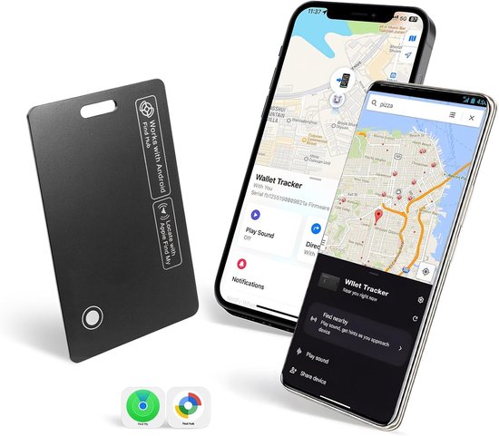 Tracker-GPS Tracker-Tracker Voor Portemonnee – Werkt met Apple Find My & Google Find Hub – Draadloos Oplaadbaar – Waterdicht – 1.8mm – Zwart