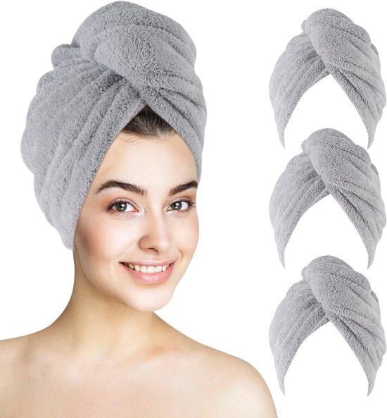 ROLSHOL Extra grote 4-pack microvezel haarhanddoek wrap voor vrouwen super absorberende en sneldrogende haardrogende handdoeken met knop, haartulbanden voor krullend haar lang en kort haar