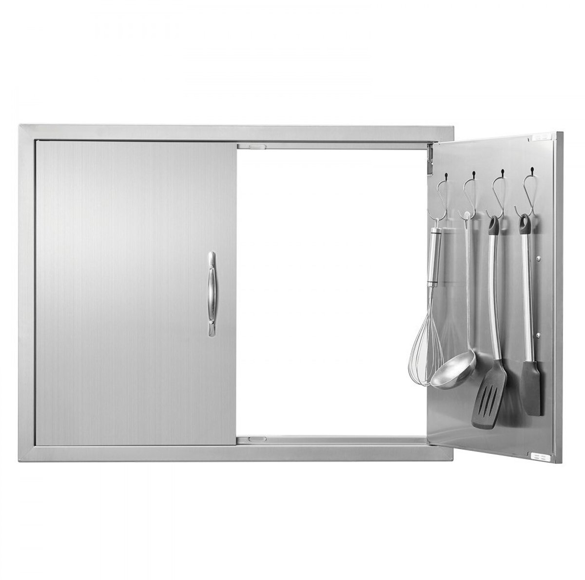 Grill Toegangsdeur - Dubbele Buitenkeukendeur Inbouw - 78,7 x 60,9 cm - RVS - Dubbelwandig - Met Handgrepen en Haken - Voor Grill-eiland & Buitenkast