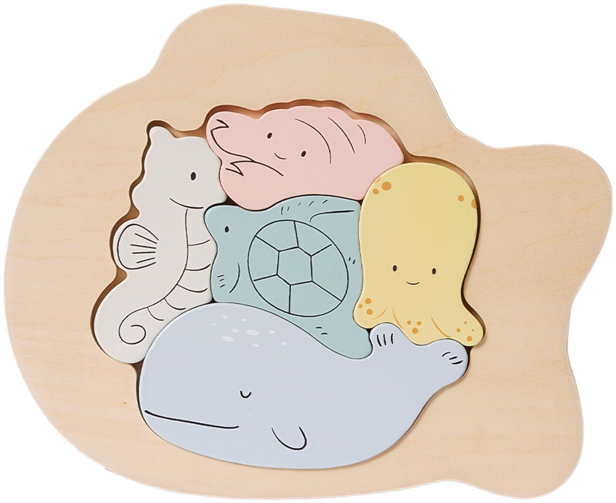 Speelgoedtopdeals - Houten Puzzel Oceaan - Onderzeeër - Dieren