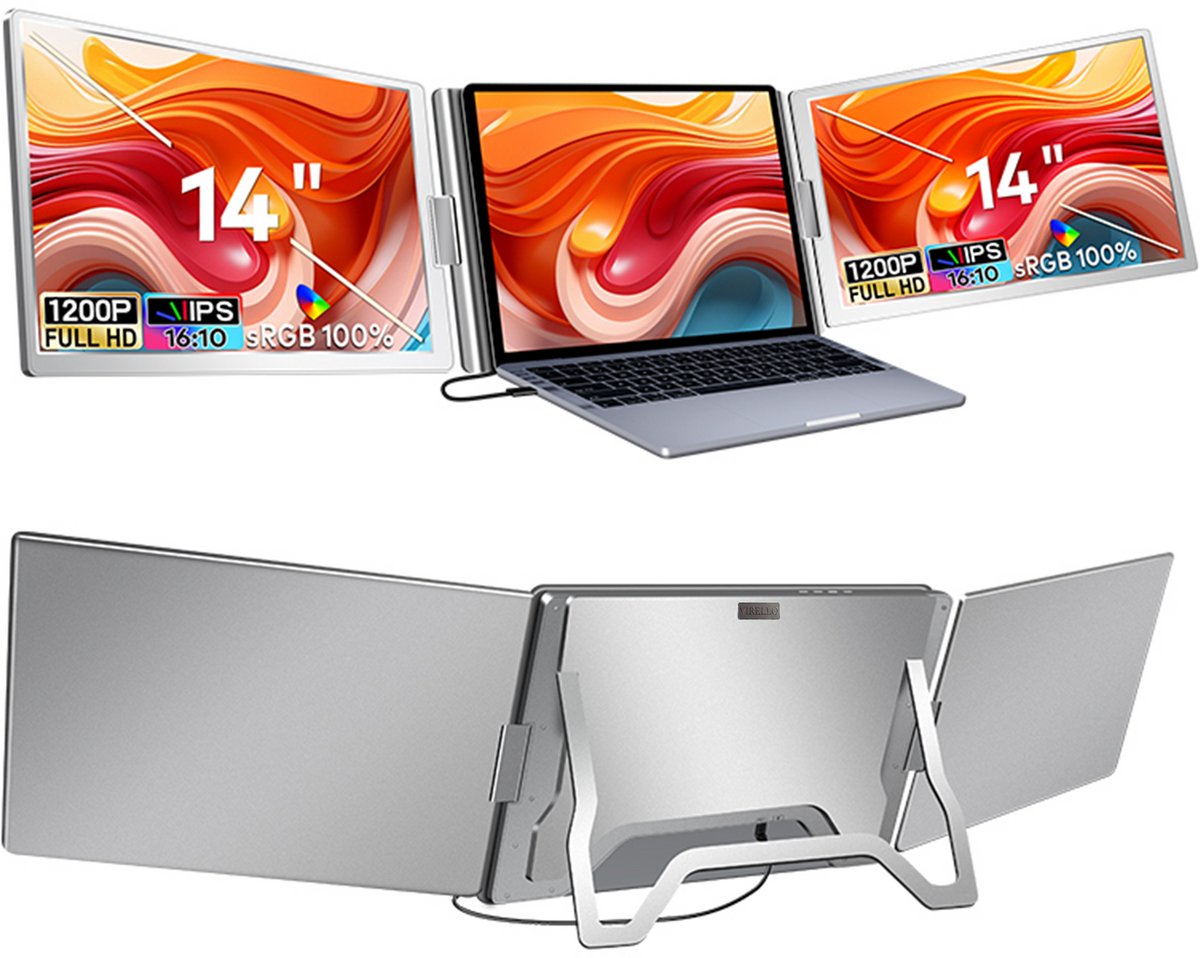 Virello® OneCable 14’’ - Portable Monitor - Inclusief Beschermhoes - Draagbaar Beeldscherm - Draagbare Monitor - Full HD - IPS - Grijs