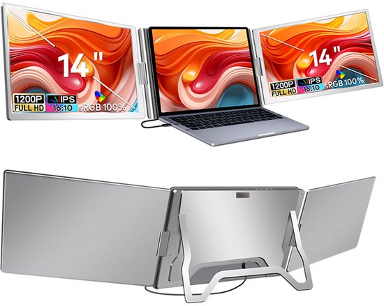 Virello OneCable 14″ Portable Monitor Full HD IPS 1920×1200 16:10 USB-C USB-A Draagbaar Scherm Grijs