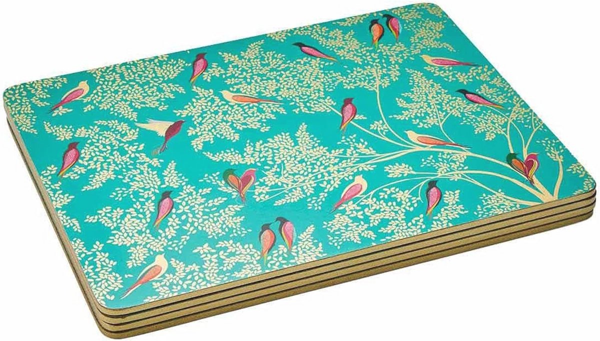 Set van 4 Groene Placemat met Vogels - Vlek- en Hittebestendig