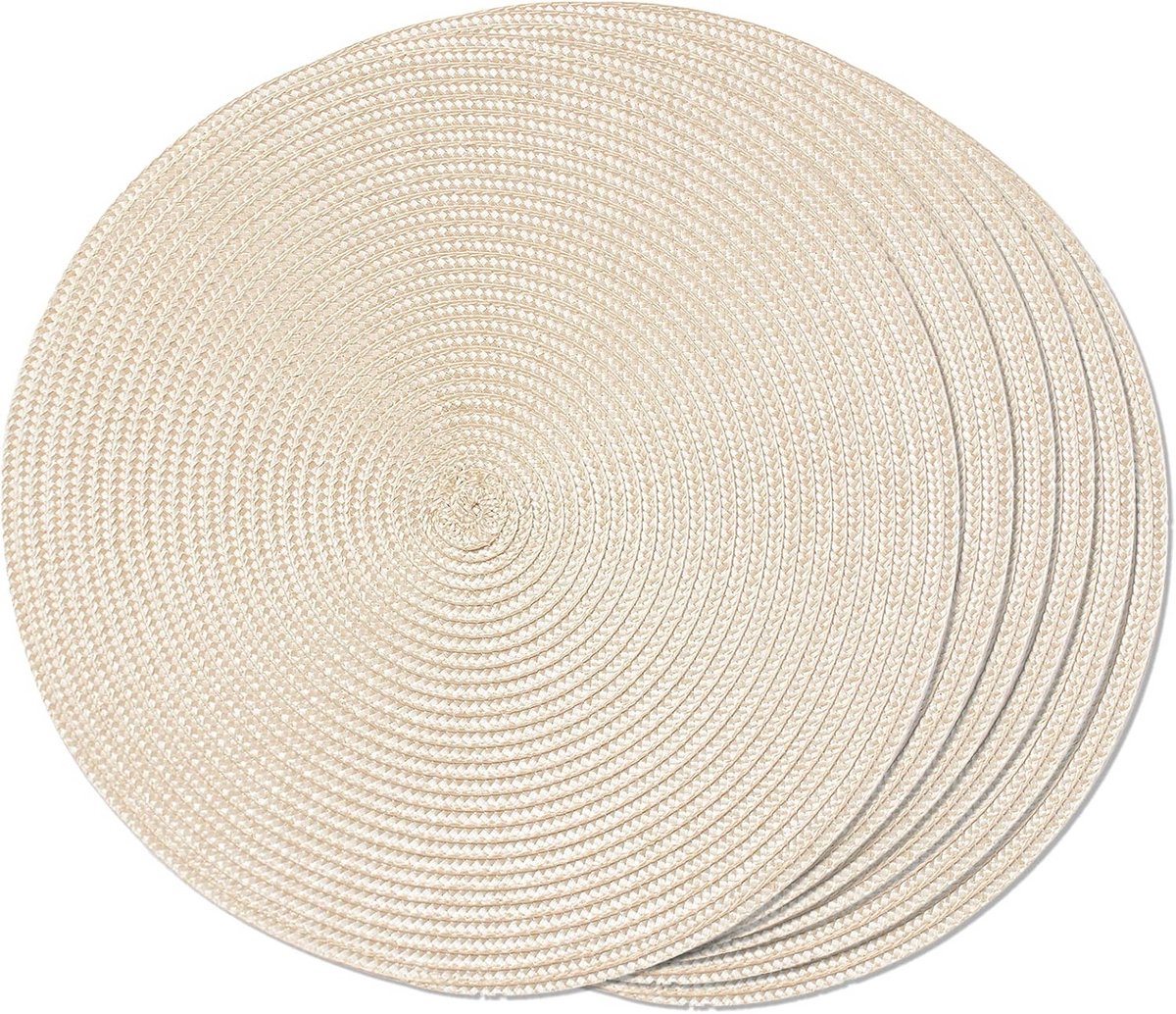 Ronde Gevlochten Placemats – 6 Stuks, Wasbaar, Antislip, 38 cm