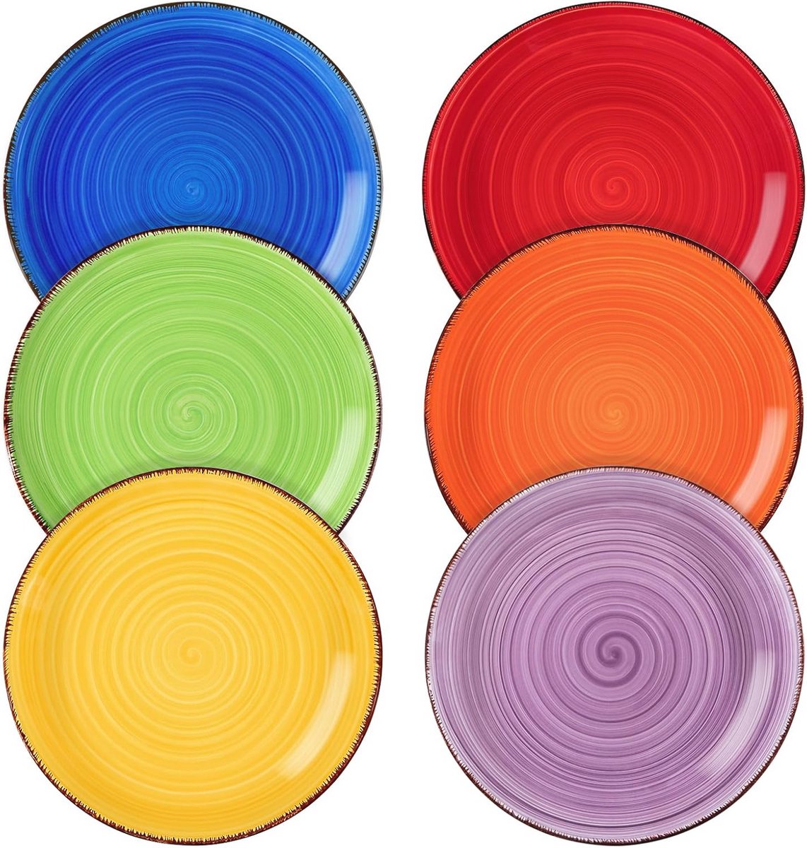 Kleurrijke 6-delige Handgeschilderde Dessertbord Set - 18.8 cm