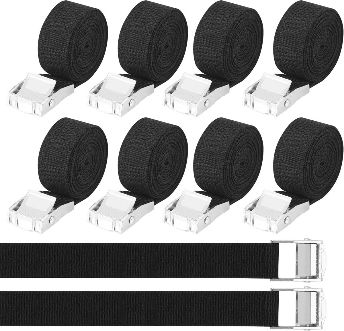 Spanbanden 10 stuks 25mm x 4m met klemsluiting voor vervoer en bevestigen