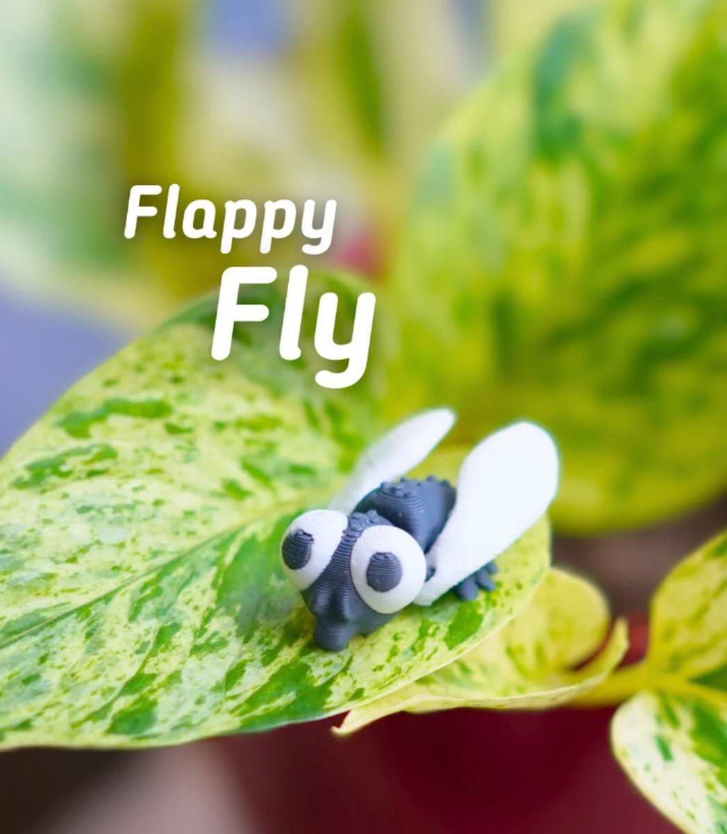 Flapperige Vlieg 3D Print - Vera's Arts & Dice - Flappy Fly 3D Print - Speelgoed - Verzamelobject - Humor Grappig Cadeau - Vliegen Figuur - Zwart Wit