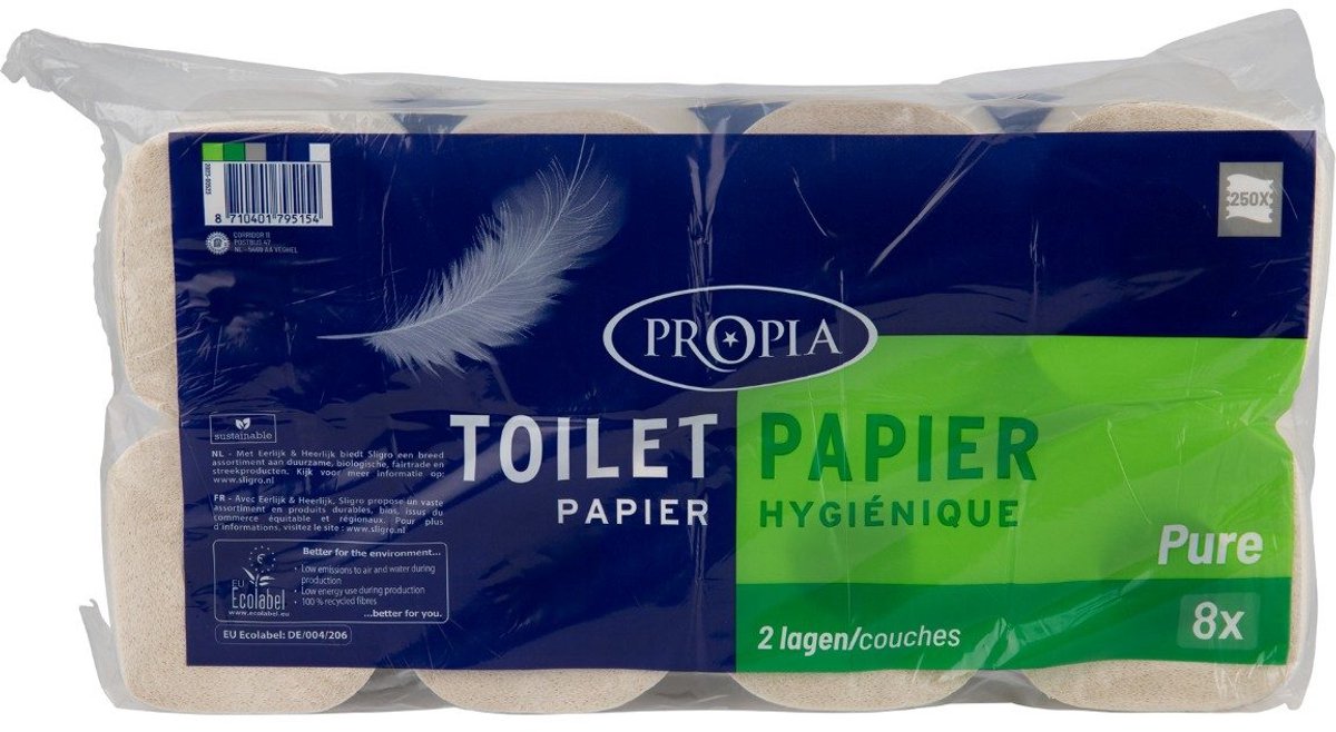 Propia - Toiletpapier 2 laags - 64 rollen - 250 vel - professioneel gebruik - voordeel