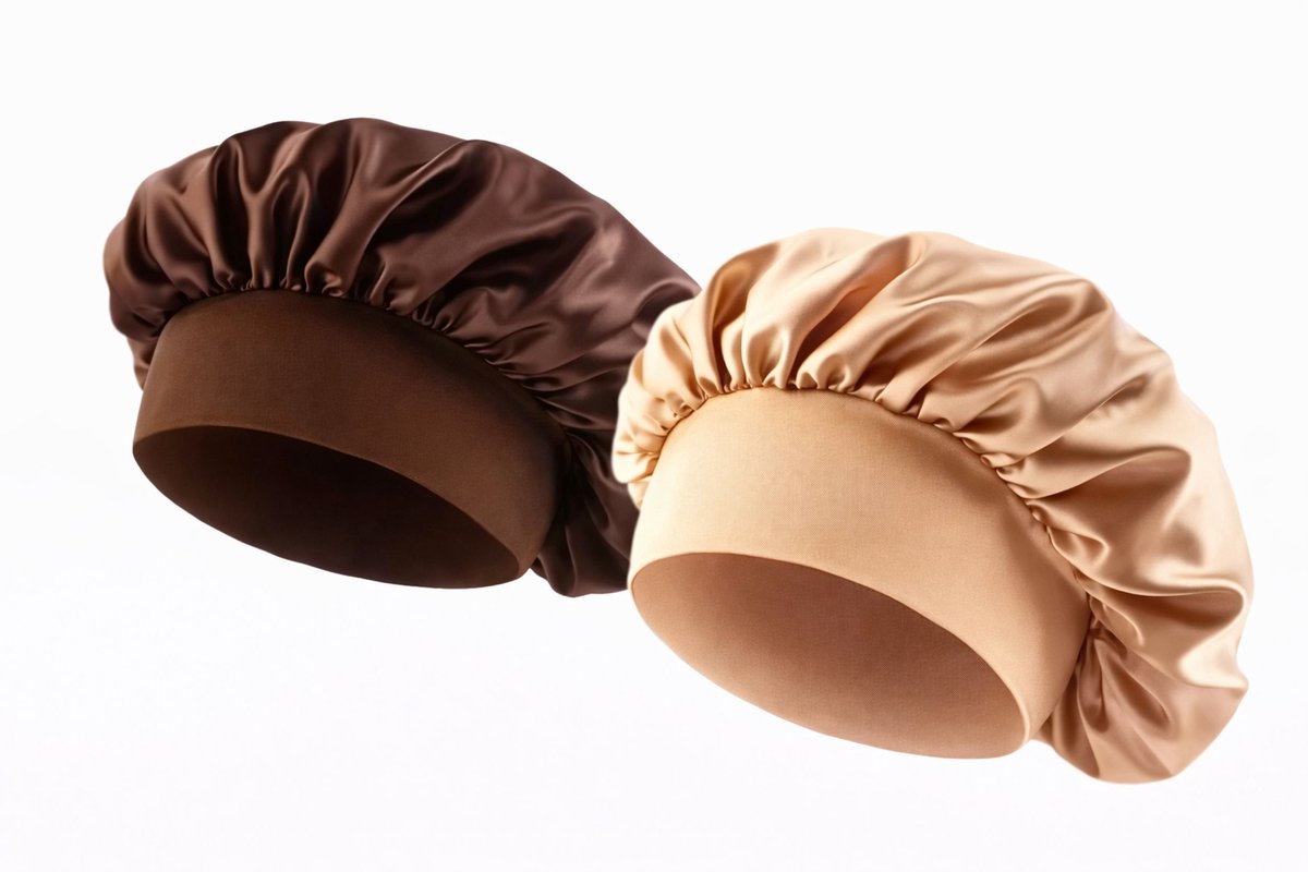 Oasins Satijnen Slaapmuts Set Bruin & Goud – Luxe Haarmuts – Ademend & Comfortabel – Geschikt voor Krullen & Lang Haar – One Size (50-66 cm)