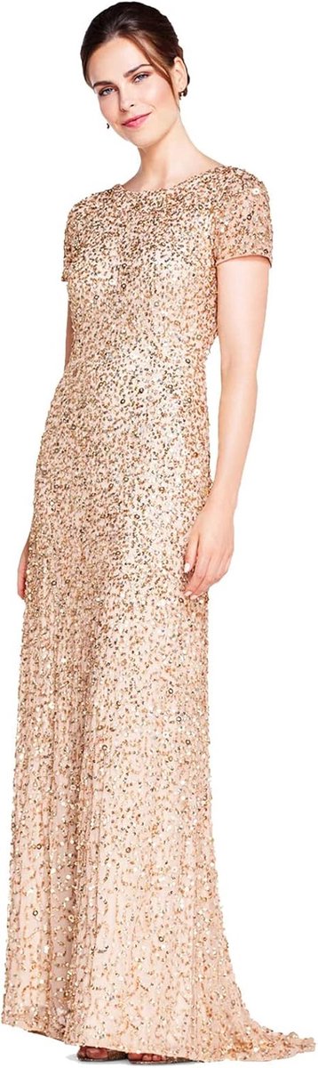 Maxi Paillettenjurk Dames met Scoop Neklijn - Champagne/Goud - Maat 38