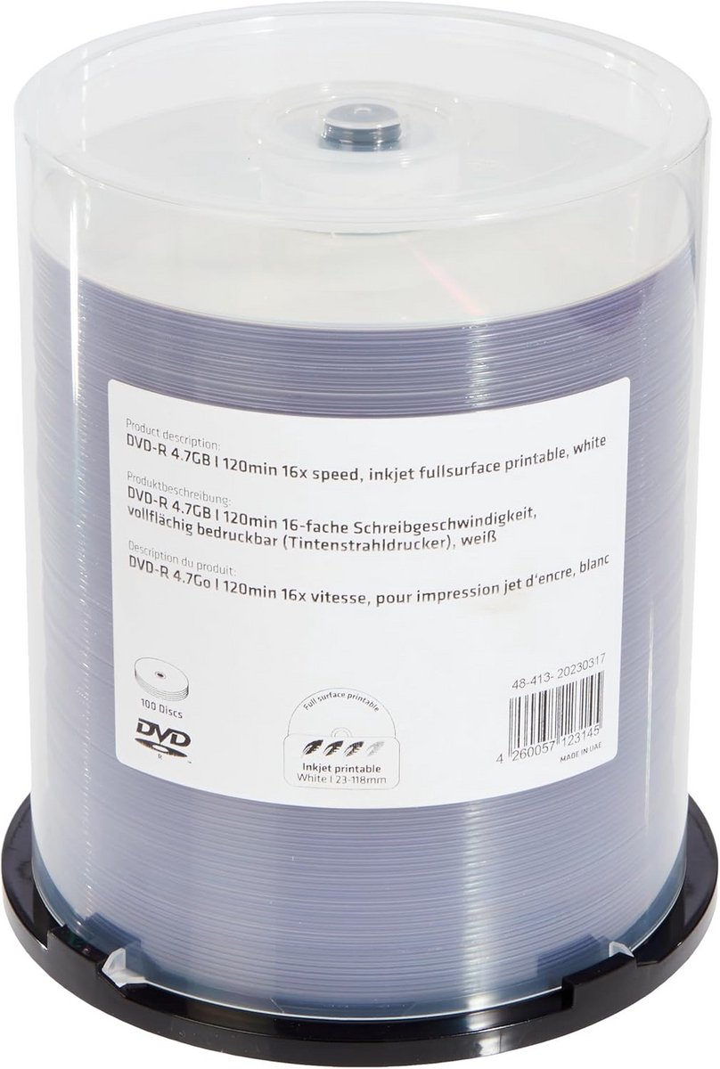 DVD+R 4,7 GB - Bedrukbare Schijven, 16x Snelheid, 100 Stuks