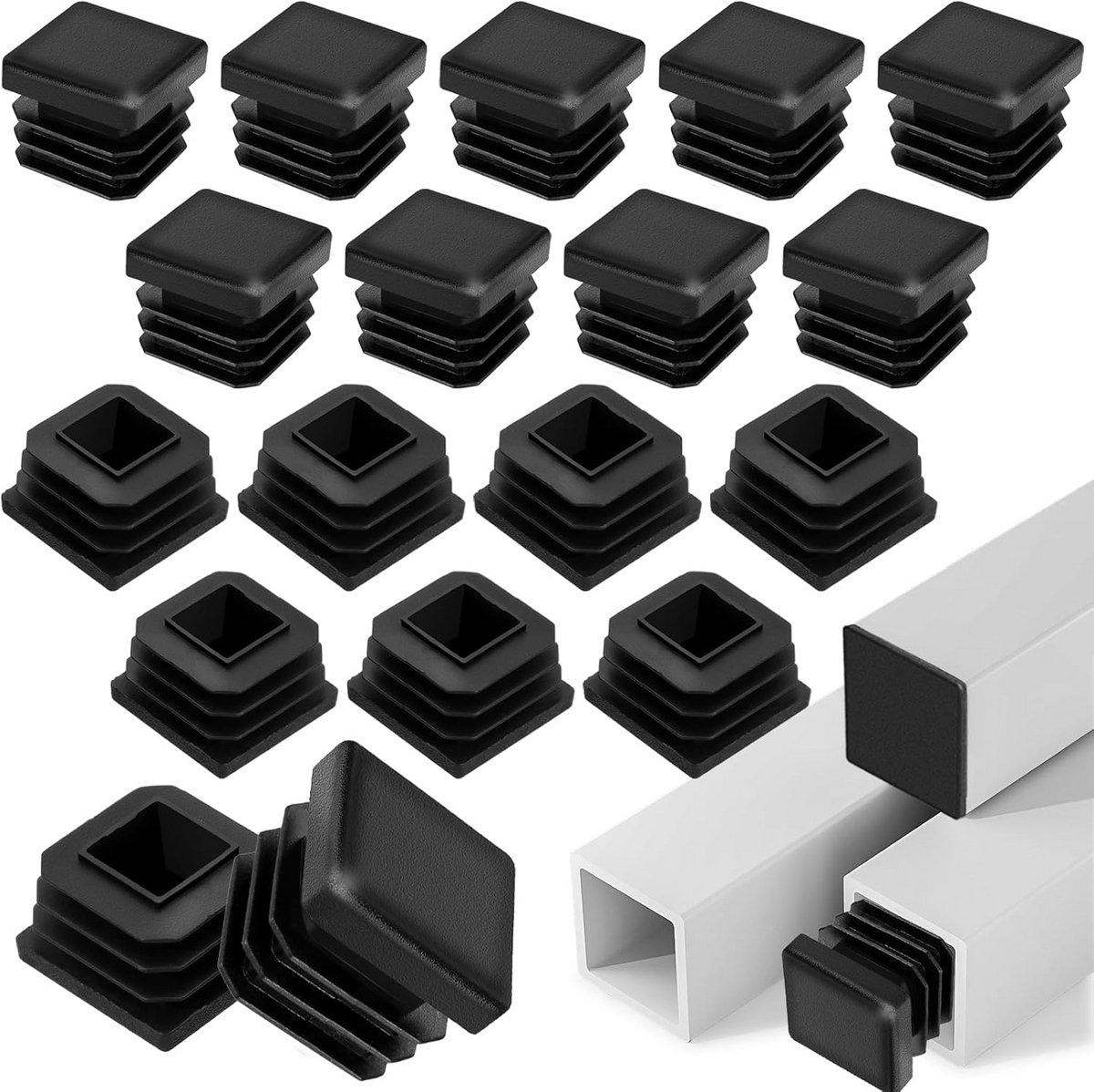 Vierkante Lamellenstop 25 x 25 mm - 20 Stuks - Kunststof Buisstop voor Meubels en Hekpalen