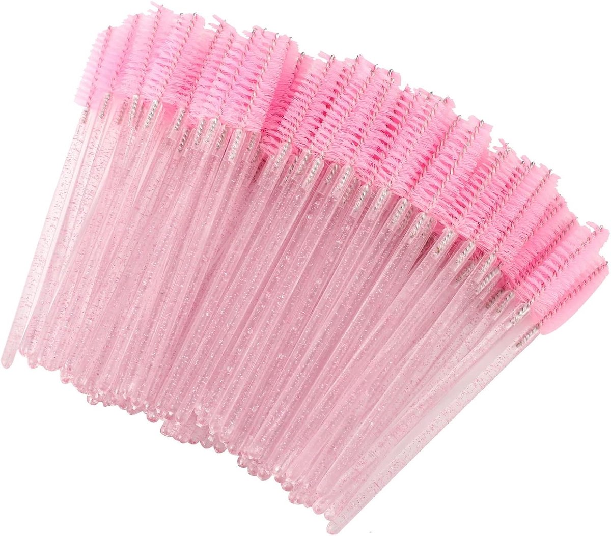 Famanu – wimperborstels voor kammen en scheiden, kristal handvat, 100 stuks, roze