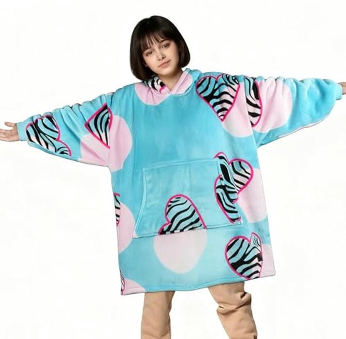 Oversized hoodiedeken voor volwassenen - warme en knusse fleece hoodie met voorzak