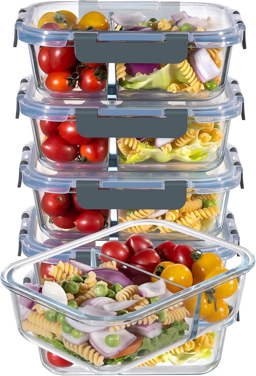 Glazen opslagcontainers 5-pack met deksels - 36 oz luchtdicht en ovenbestendig