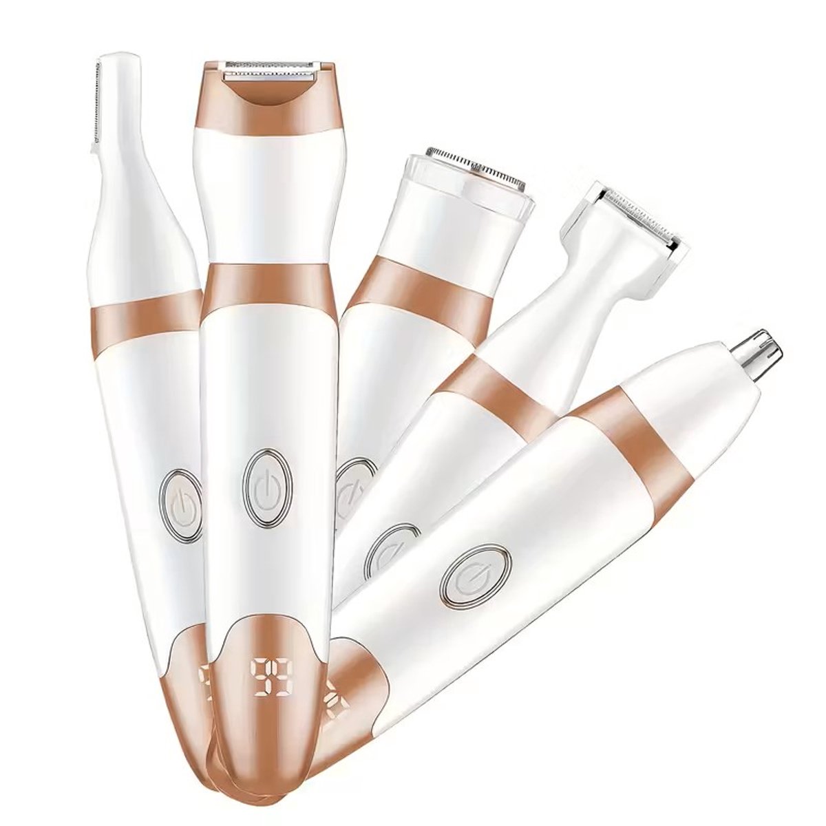 5-in-1 Digitale MIGUAN Ladyshave – Body Shaver + Precisietrimmer + Oor/Neushaar + Gezicht + Wenkbrauwtrimmer – USB-Oplaadbare Dames Scheerapparaat – Voor een Pijnloze ervaring en perfecte Lichaamshaar verzorging - Kleur: Rose Goud