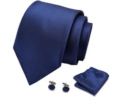 Heren effen kleur stropdas zakdoek manchetknopen stropdas set-formele bruiloft feestartikelen-mannen stropdassen-Blauw