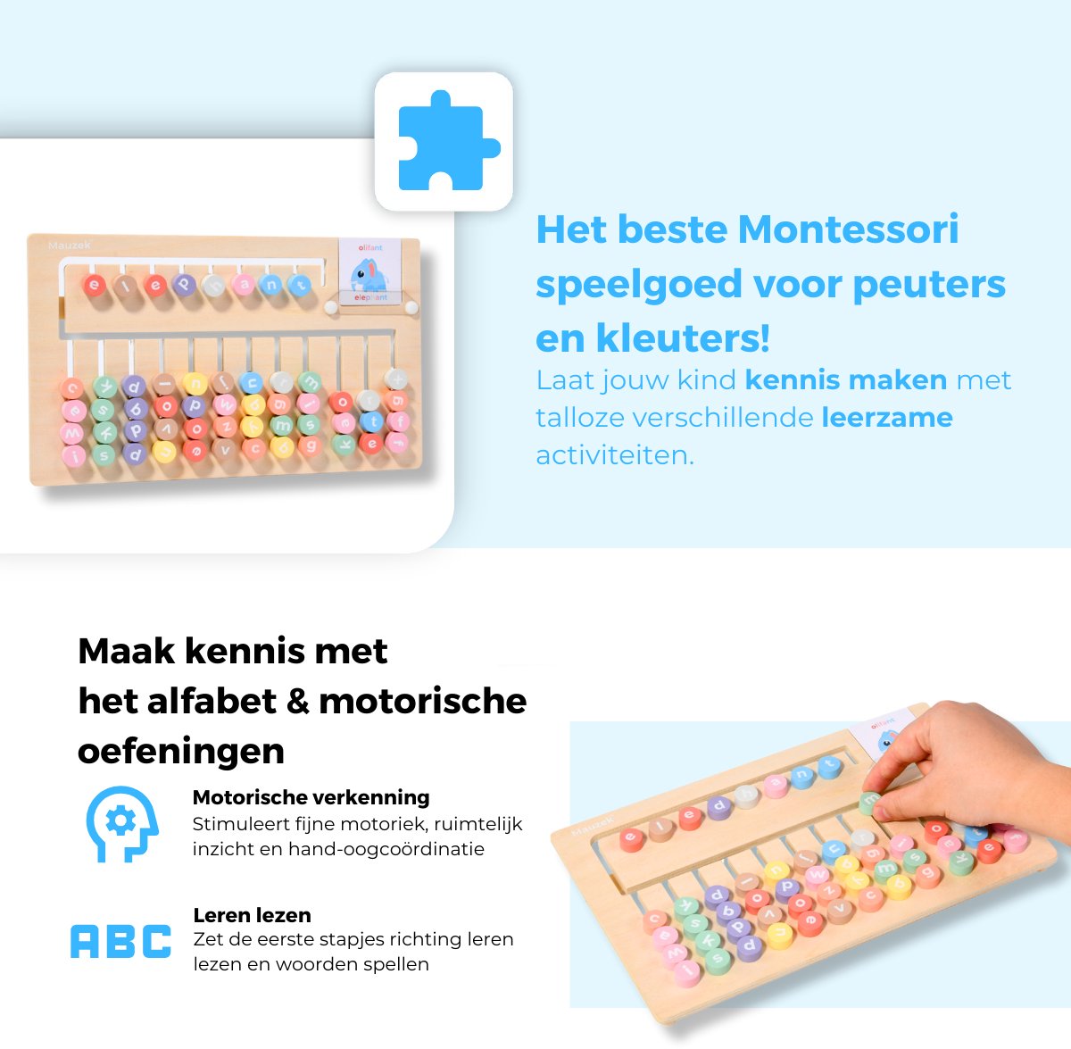 Mauzek® Spellingbord - Montessori speelgoed - Leren lezen - Houten speelgoed - Letters leren - Alfabet leren - Spellen - Educatief speelgoed - Sensorisch - Peuter speelgoed - Kleuter - Jongens - Meisjes - 3 jaar - 4 jaar - 5 jaar - 6 jaar - 7 jaar — afbeelding 2