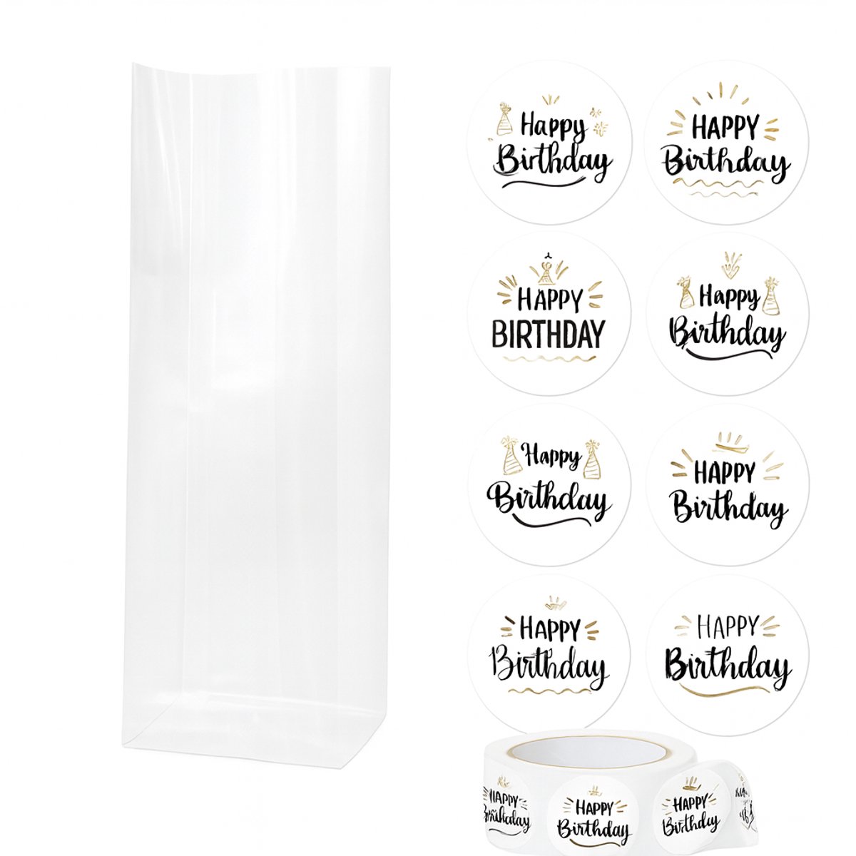 25x Uitdeelzakjes met Happy birthday Goud | Blokbodem | 60 x 50 x 200 mm | Traktatiezakjes | Kinderfeestje | Cellofaanzakjes | Cadeauzakjes | Snoepzakjes | Uitdeelzakjes kinderen | Cadeauzakjes Kinderen | Verpakkingszakjes Uitdeelcadeaus |