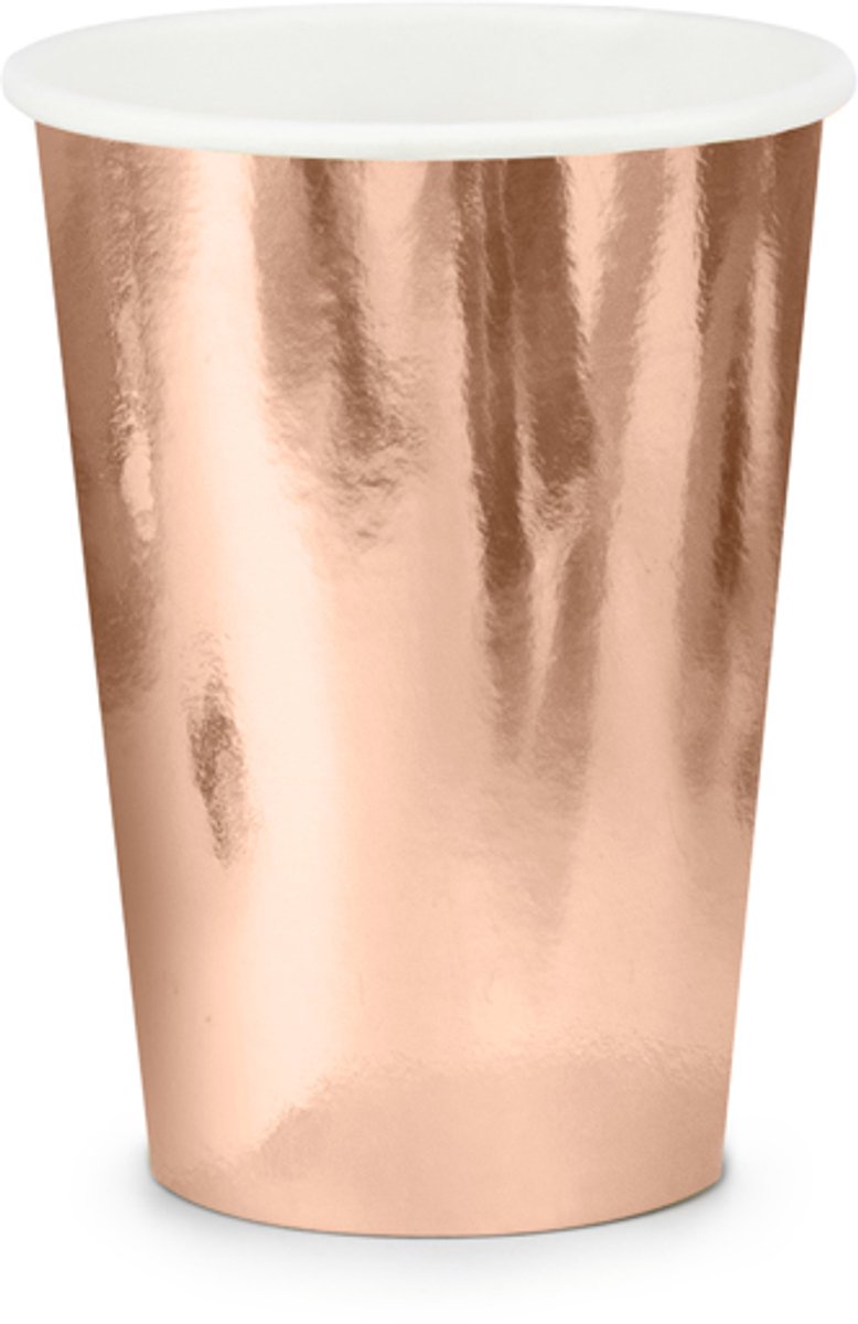 Kartonnen drinkbekertjes 6 stuks rose goud / Party deco / rose gouden wegwerp bekers