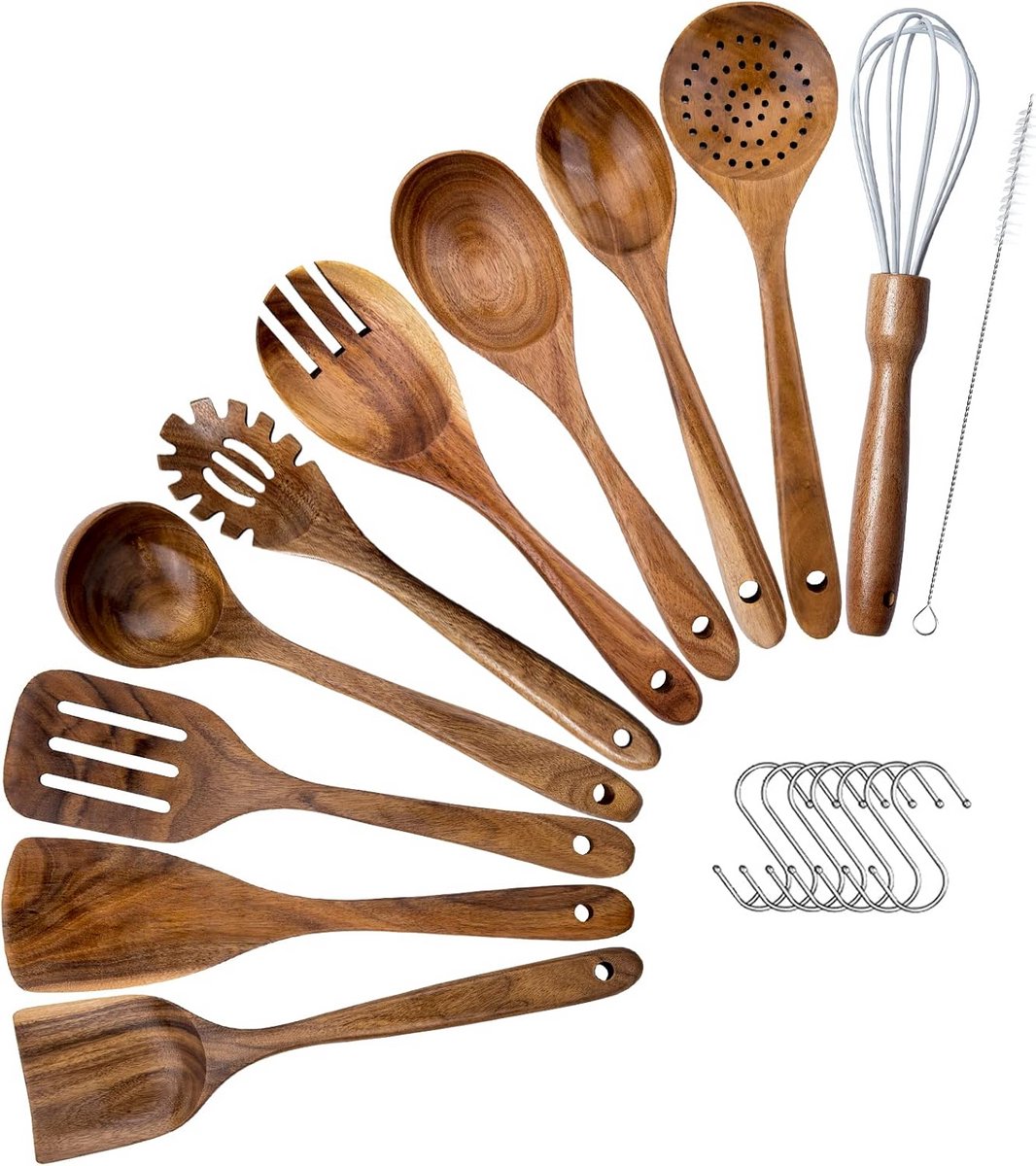 10 Stuks Houten Kooklepels - Natuurlijk Teak Keukengerei Set