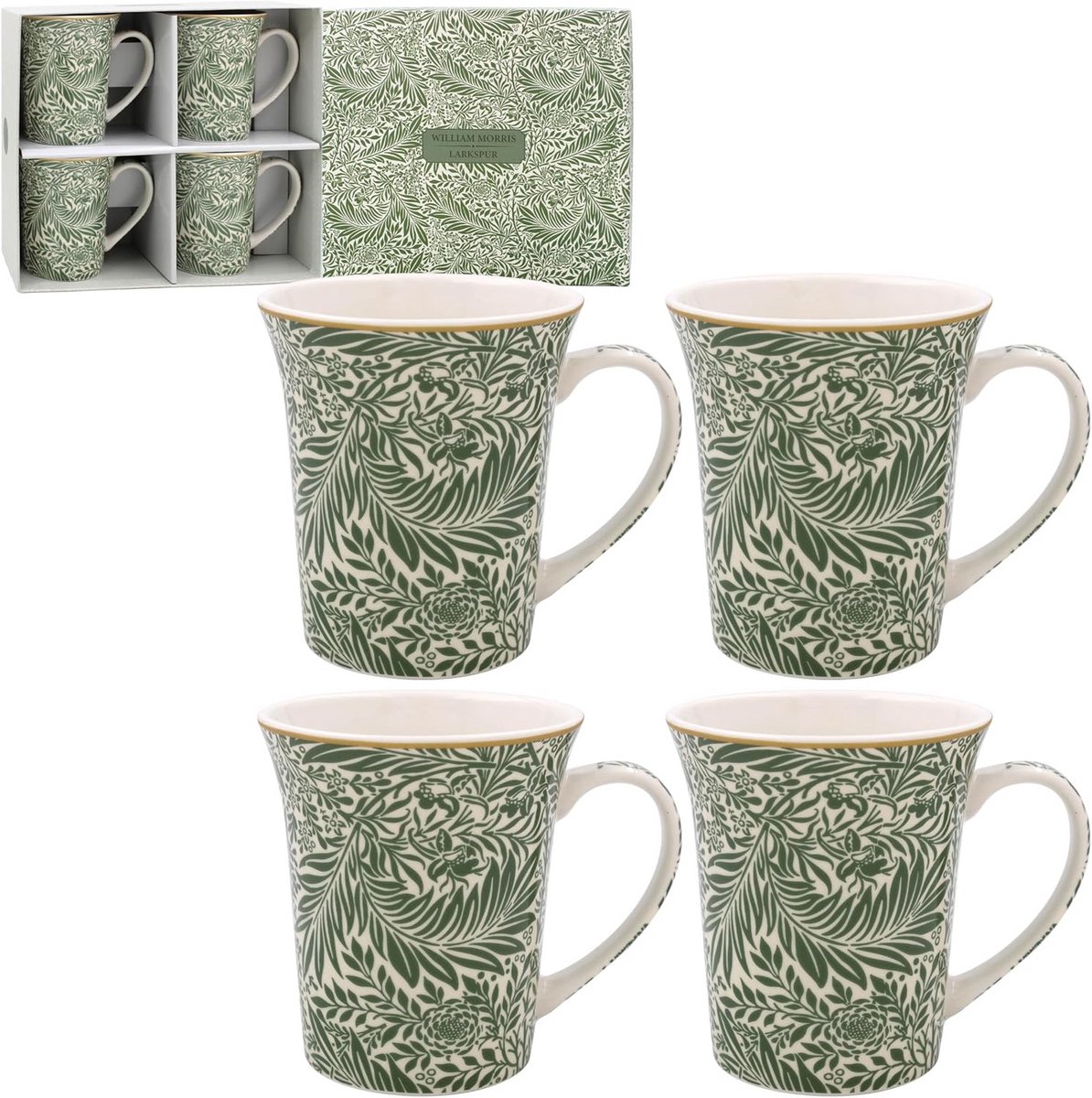 Mooie bloemen gebladerte ontwerp keramische mok - set van 2 of 4 met geschenkdoos