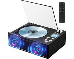 CD Speler met Bluetooth & FM Radio – Desktop CD Player met Dubbele Speakers – Ondersteunt USB, TF-kaart, AUX & Optische Uitgang – Inclusief Afstandsbediening, LCD-Display & Hoofdtelefoonaansluiting – Zwart