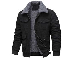 Winterjas voor heren, fleecejack, overgangsjas, warme fleece gevoerde jas, opstaande kraag, winterparka met zakken
