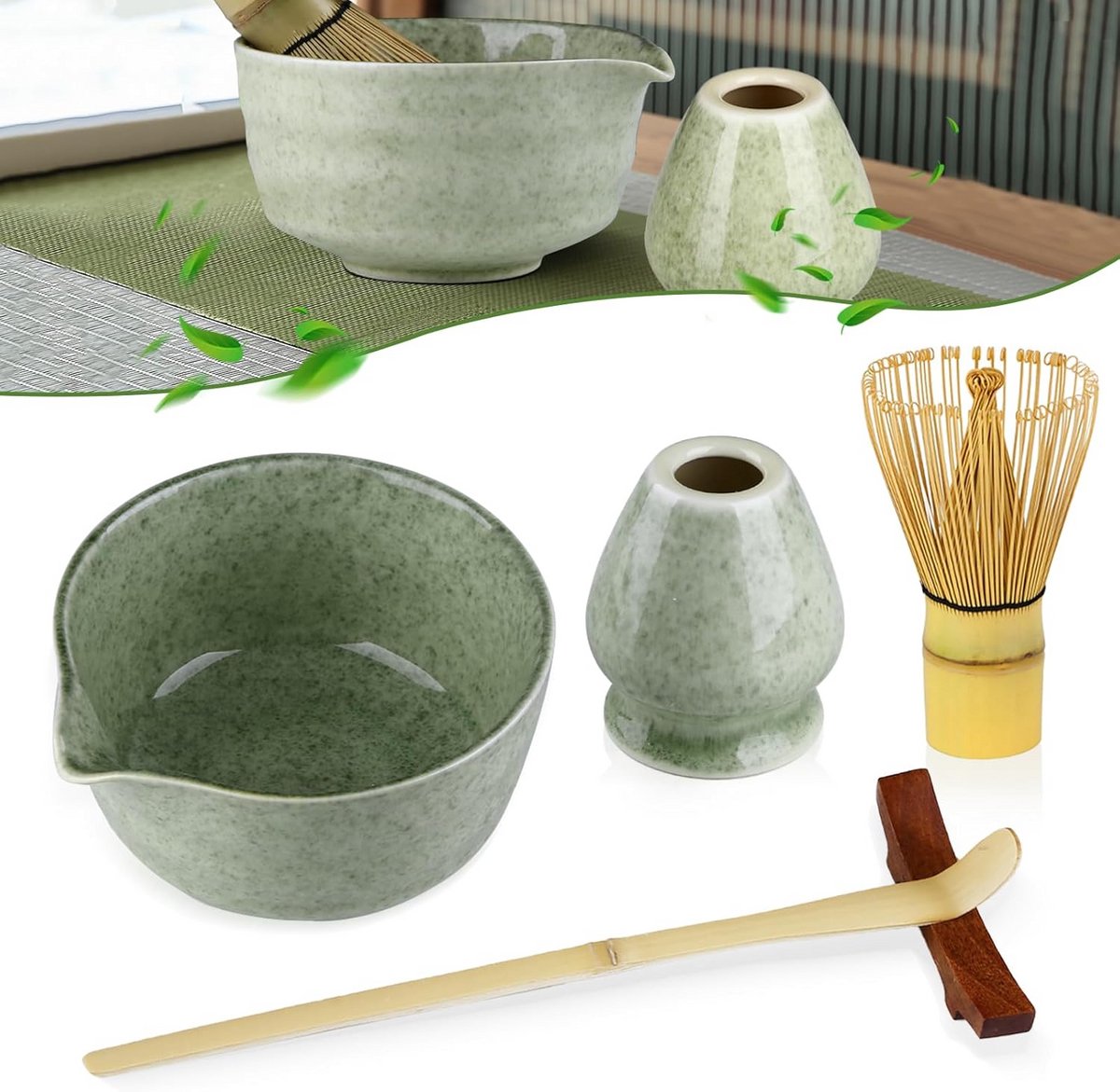 5-delige Matcha set: Garde, Kom, Lepel, Mixerstandaard en Gardestandaard