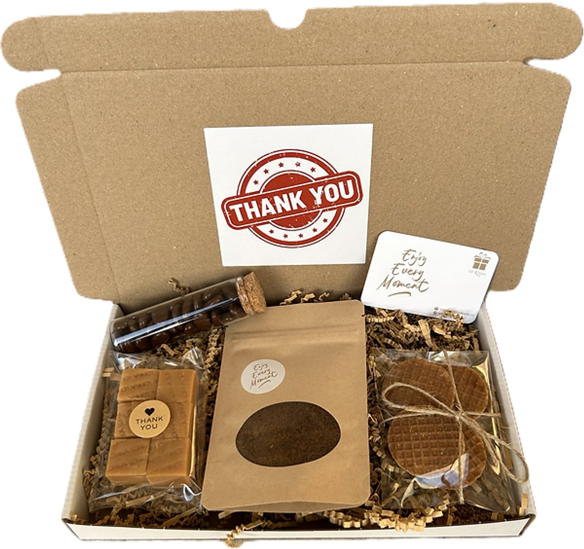 Bedankt koffie brievenbus cadeau - chocolade mokkaboontjes - koffie - stroopwafels