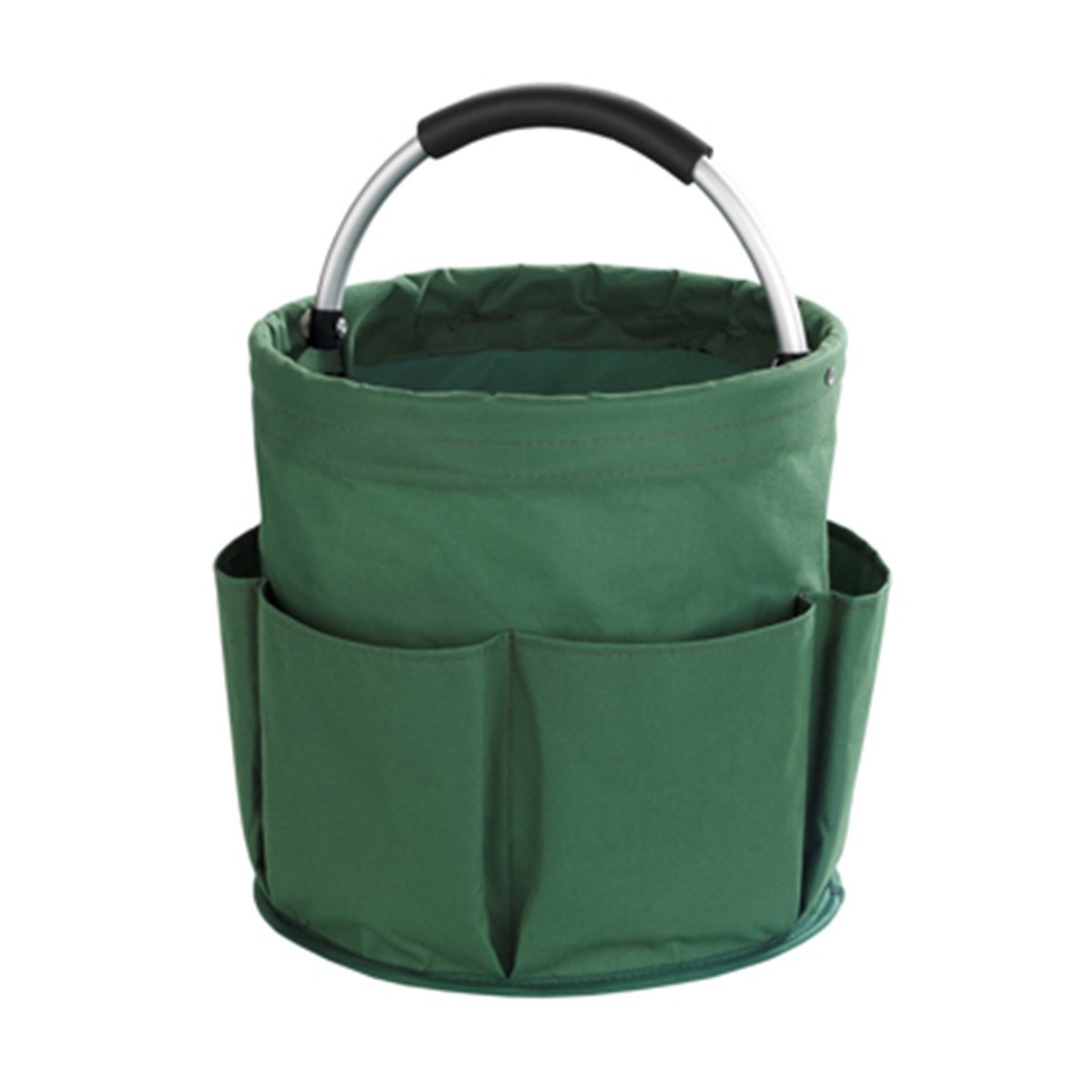 Maximex Universele reinigingscaddy, poetscentrum, groen, multifunctionele huishoudhulp, geschikt voor tuingereedschap en gereedschap, 1 hoofdvak en 6 buitenvakken, van polyester, Ø 28 x H: 26,5 cm