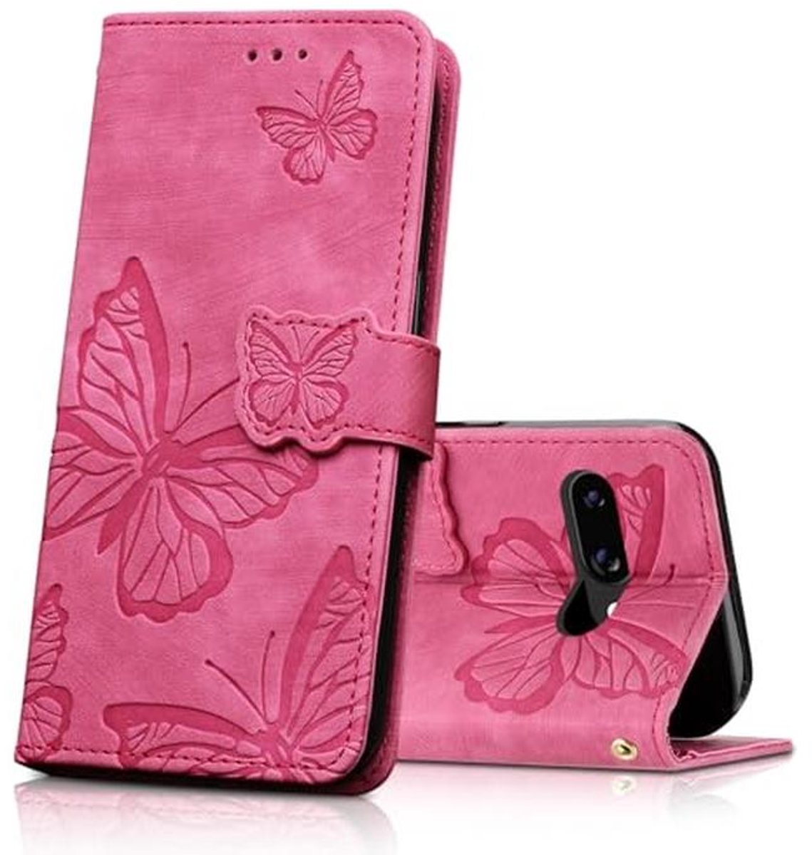 Beschermhoes voor Google Pixel 9a - PU Leren Boekhoes in Roze en Rood