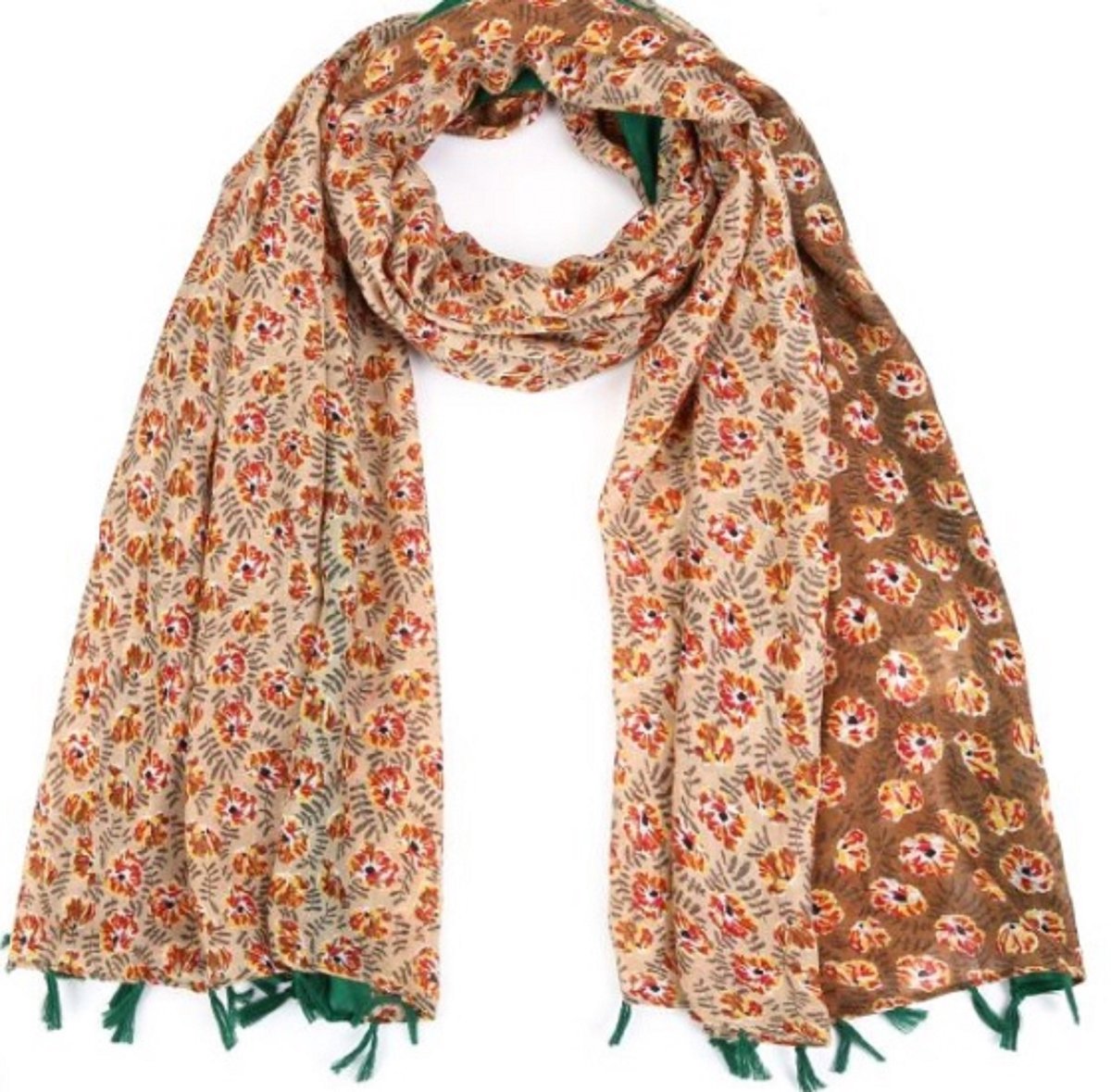 Luxe sjaal met leuke print - viscose - groen bruin print bloemen - shawl moeder cadeau dochter