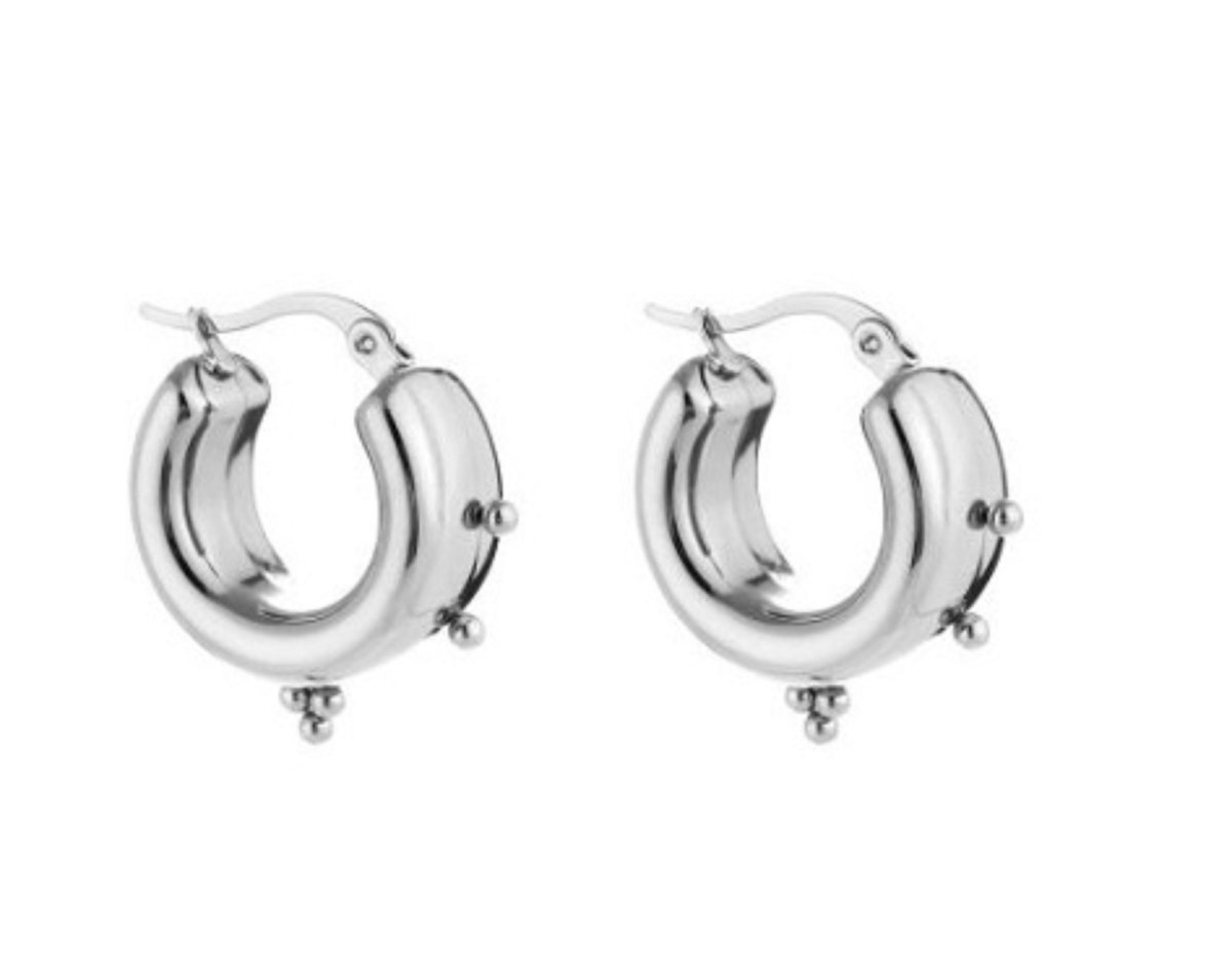 oorbellen hoops met spikes - earrings with little spikes - zilver kleur - silver - stainless steel - waterproof - cadeau - moeder - dochter