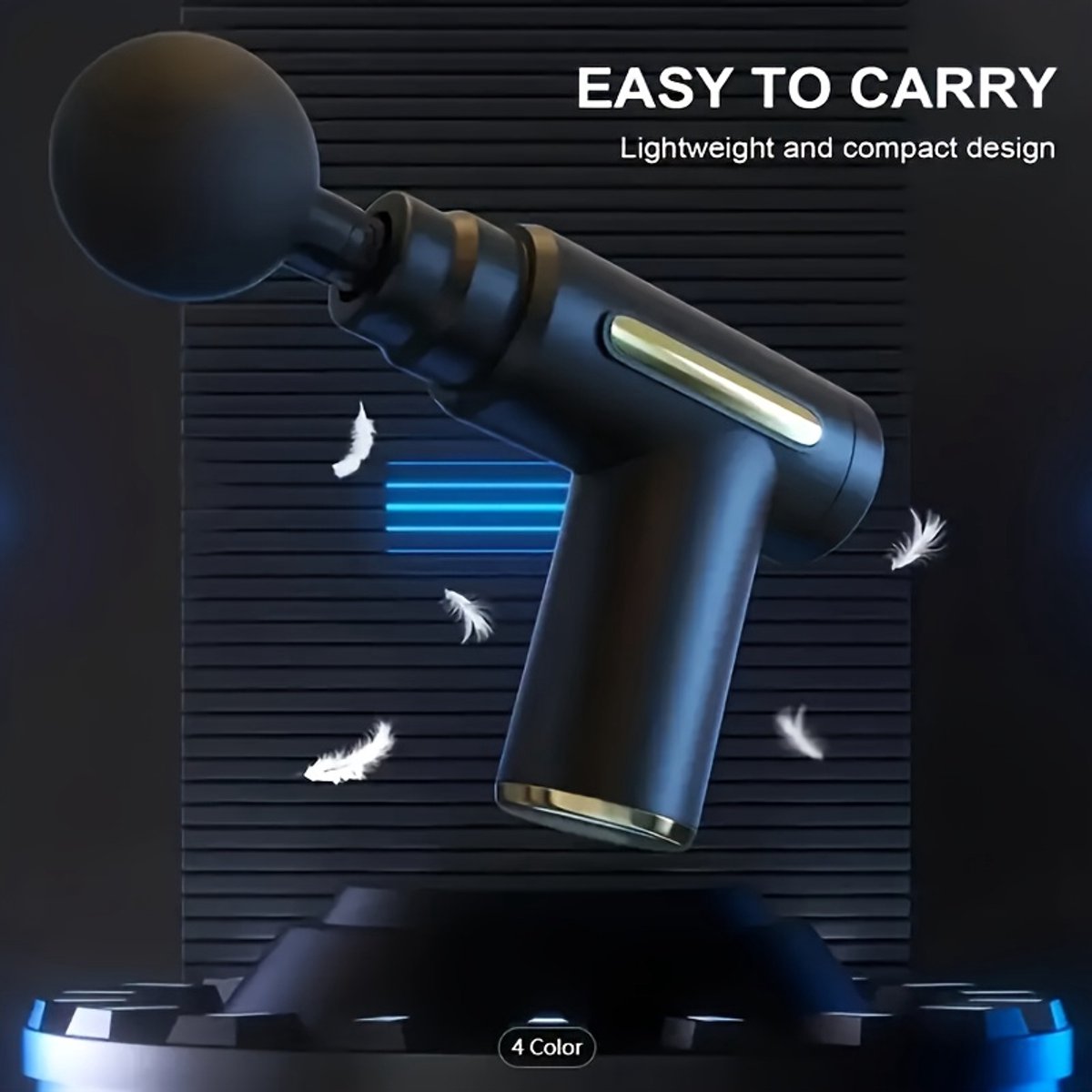 Compacte Massage Gun – 4 Verwisselbare Koppen, 6 Snelheden, USB‑C Snelladen – Compact & Stil